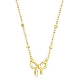 14K Gold Plated Cute Gold-Bead-2 Choker Small Bow Pendant Charm Necklaces